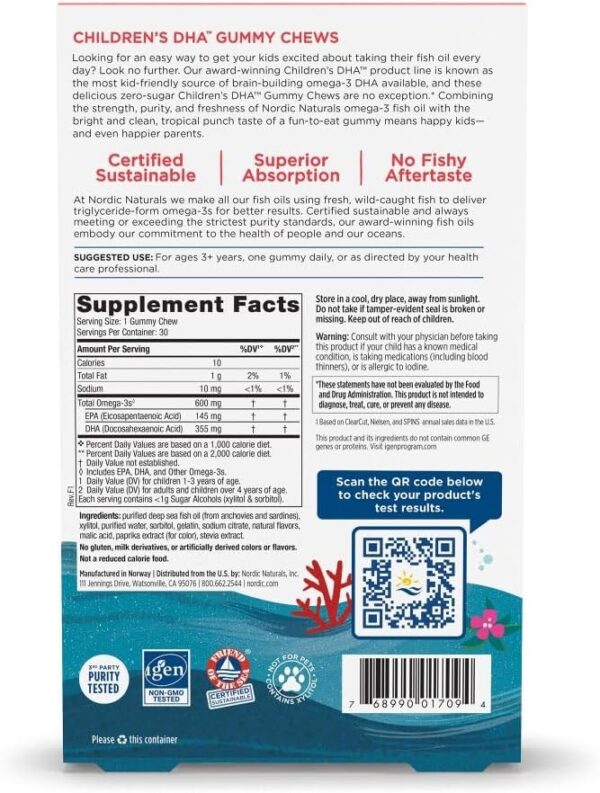 Nordic Naturals Zero Sugar Children’s DHA Gummy Chews, Tropical Punch - Image 2