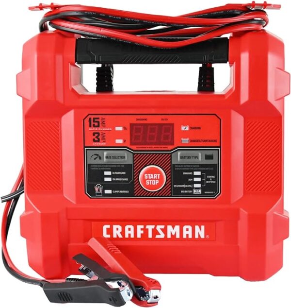 Craftsman CMXCESM162 Fully Automatic Automotive Battery Charger and Maintainer for Car, SUV, Truck, and Boat Batteries, 15 Amps, 6 Volt, 12 Volt, Red, 1 Unit - Image 3
