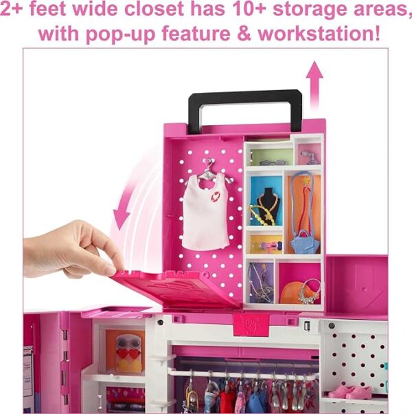 Barbie Dream Closet Playset with 35+ Doll Clothes & Accessories, Includes 5 Complete Looks, Pop-Up Second Level, Mirror & Laundry Chute - Image 2