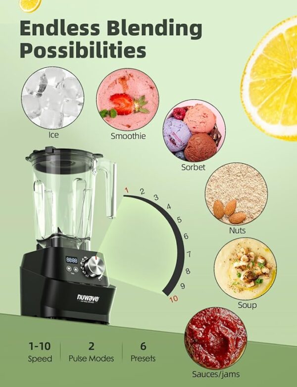 Nuwave Infinity Commercial Blender, Heavy-Duty Smoothie Blender w/ 2.5HP Copper Motor & Laser-Cut Blades, Last 100 Years, Quick Ice Crushing, 64oz Tritan Jar, NSF Certified, 10 Speeds, Self-Cleaning - Image 6