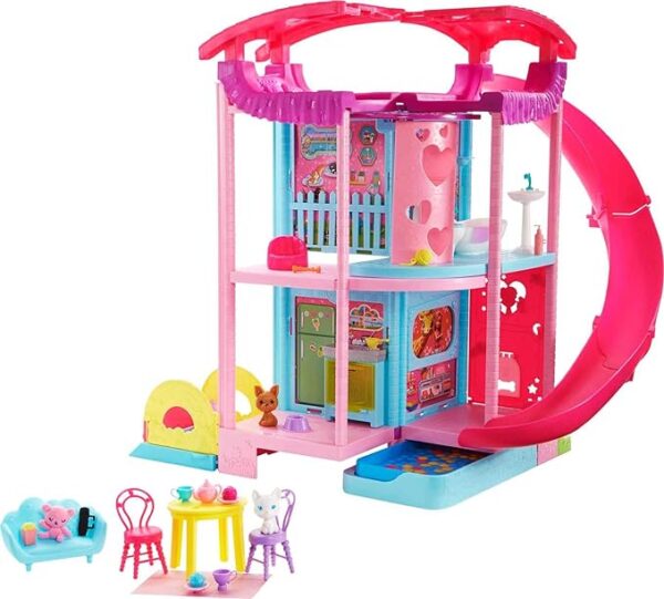 Barbie Dollhouse, Chelsea Playhouse with Transforming Areas & 20+ Pieces, includes 2 Pets, Pool, Furniture & Accessories