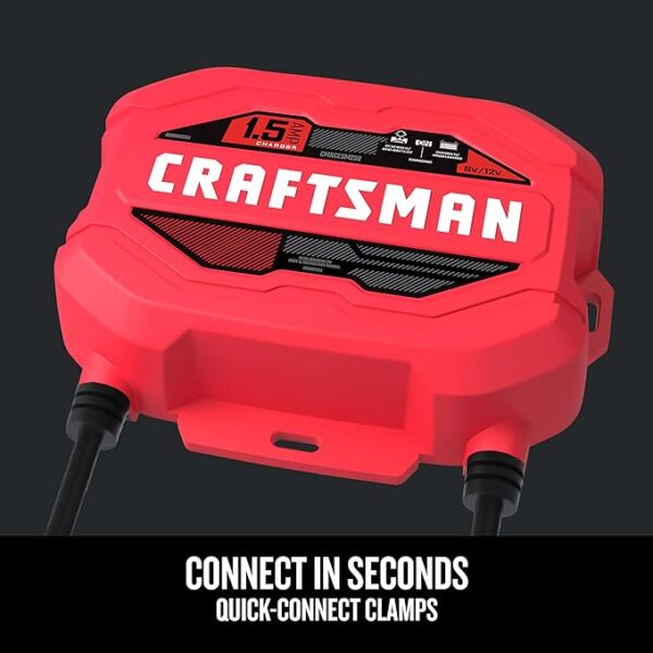 Craftsman CMXCESM259 Fully Automatic Automotive Battery Charger and Maintainer for Power Sport, Motorcycle, Car, and Boat Batteries, 1.5 Amps, 6 Volt, 12 Volt, Red, 1 Unit - Image 2