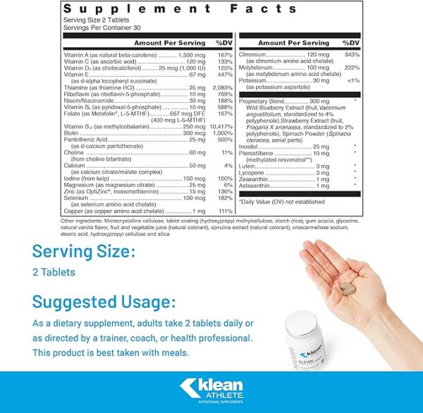 Klean ATHLETE Klean Multivitamin - Essential Nutrients & Antioxidants for Optimal Health - NSF Certified for Sport - 60 Tablets - Image 3