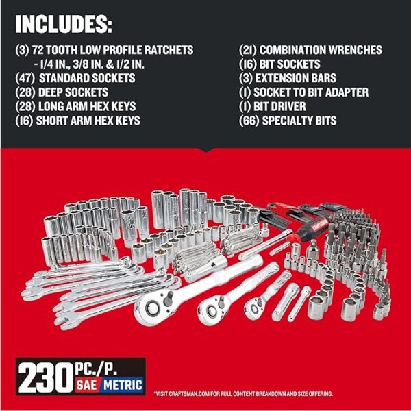 CRAFTSMAN VERSASTACK Mechanics Tool Set, 1/4 in, 3/8 in, and 1/2 in Drive, 230 Piece (CMMT45306) - Image 3
